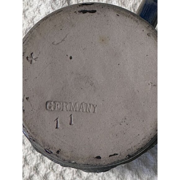 German Stoneware Blue Gray Stein Mug Handle Raised Designs Celebrate - Picture 6 of 7